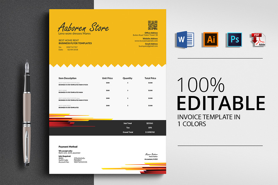 Word Invoice Template with 4 Format