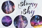 Watercolor Starry Sky Clipart Set