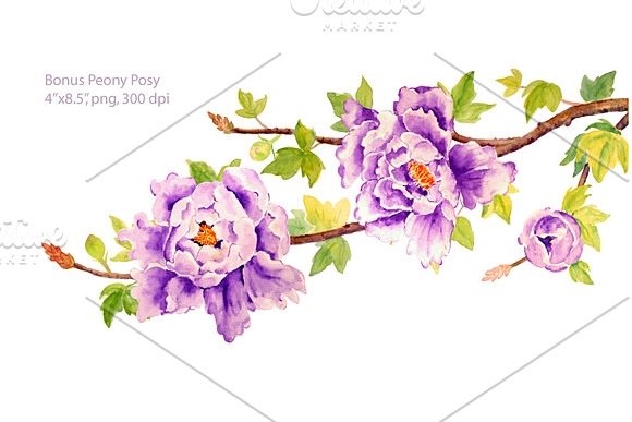 Wedding Purple Peonies & Butterflies in Illustrations - product preview 2