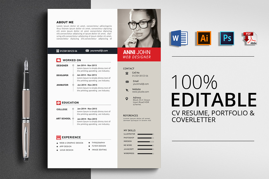 MS Word Professional CV Resume in Resume Templates - product preview 8