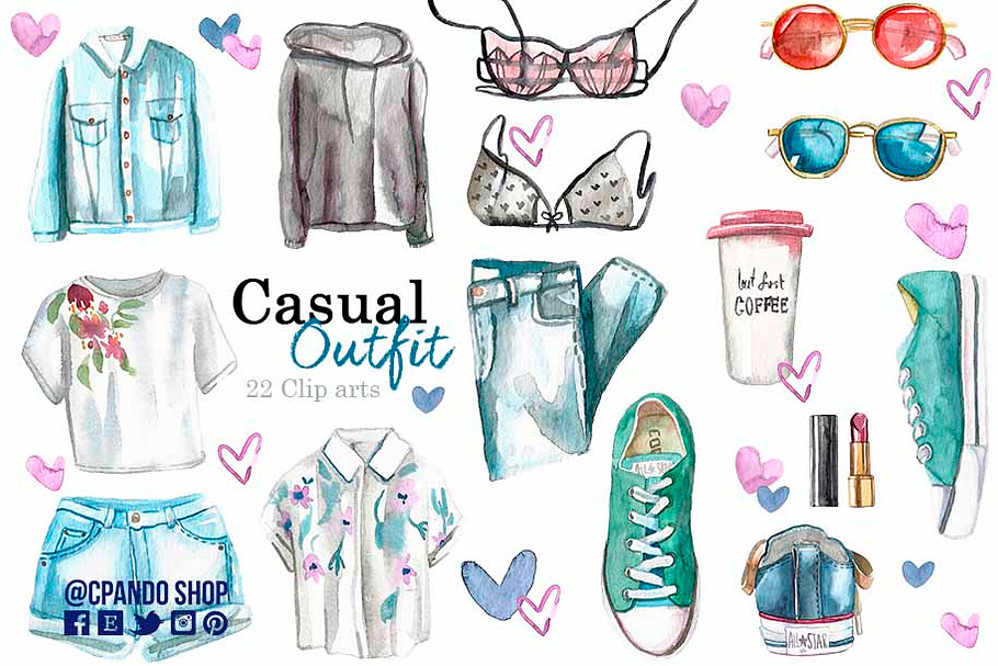 Casual outfit, fashion girl clipart