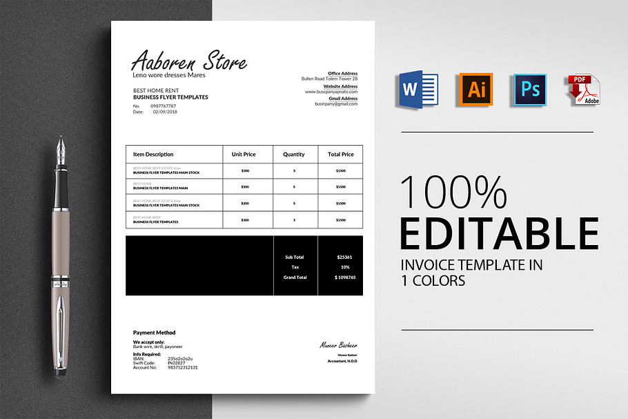 Invoice Template with 4 Formats