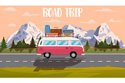 Vector flat web banner on the theme of Road trip,