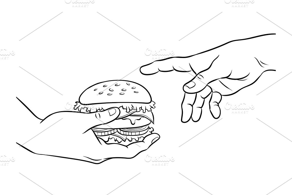 Hands with burger coloring book vector in Illustrations - product preview 8