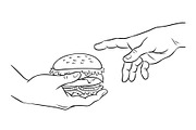 Hands with burger coloring book vector