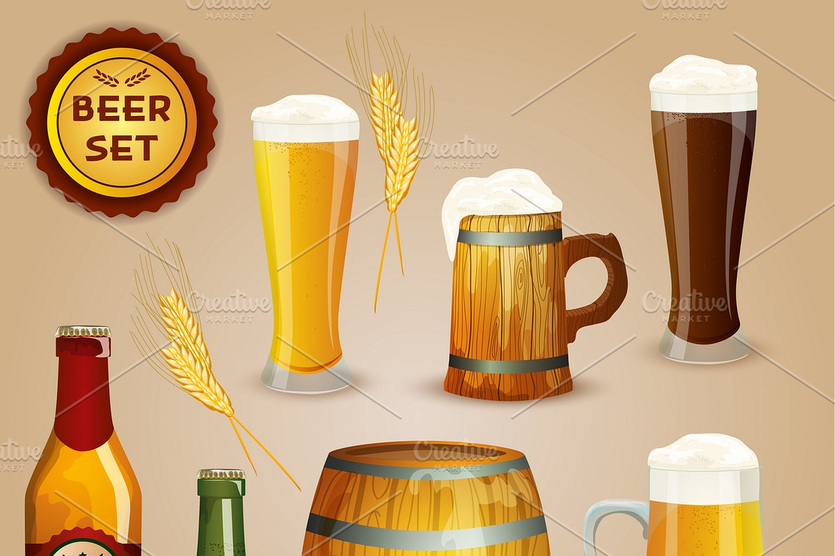 Premium beer icons composition in Illustrations - product preview 8