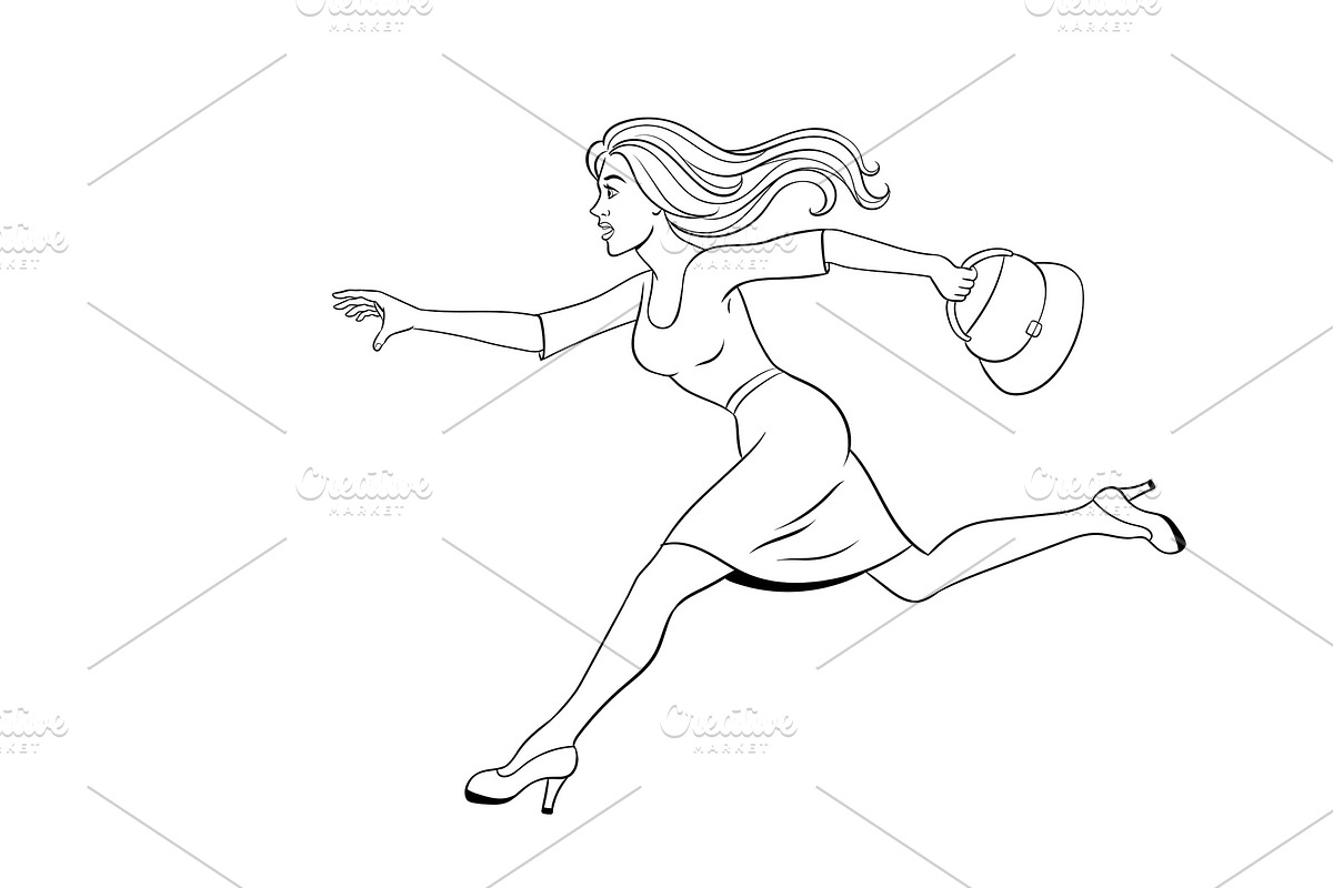 Woman run coloring book vector illustration in Illustrations - product preview 8