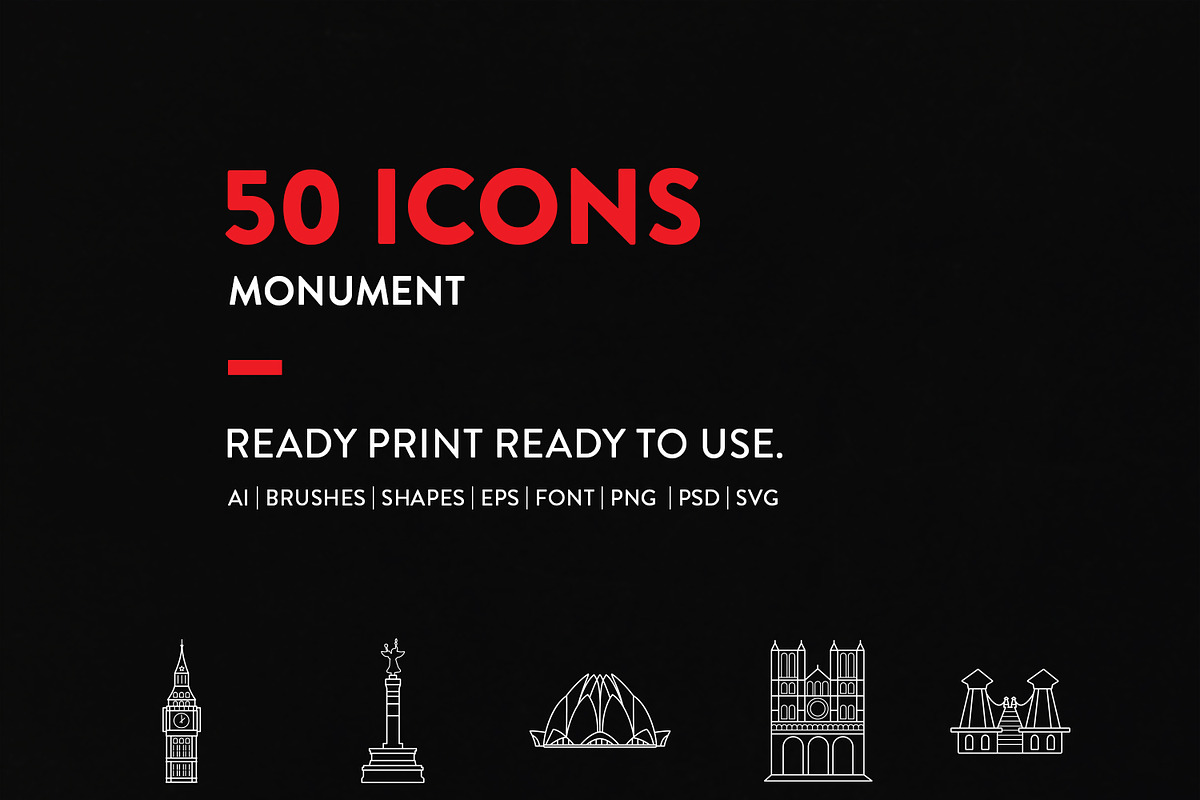 Line Icons Monument Set in Simple Line Icons - product preview 8
