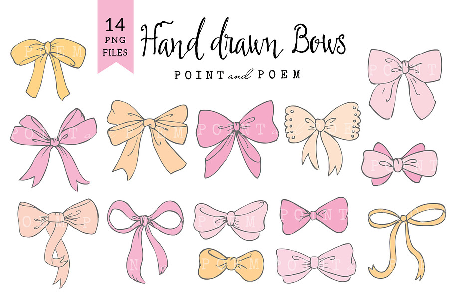 Bow Clip Arts Pink & Yellow in Illustrations - product preview 8