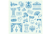 Vector set of doodle theatre elements illustration
