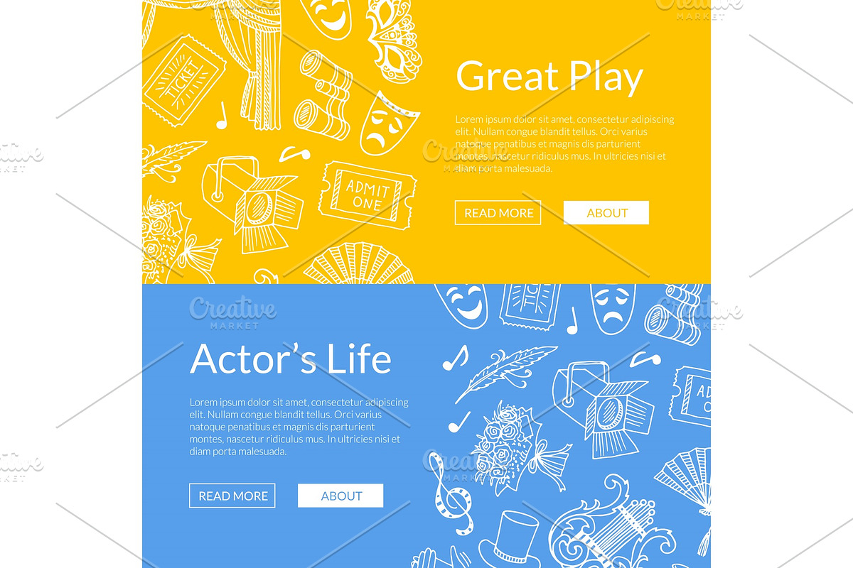 Vector doodle theatre elements web banners illustration in Graphics - product preview 8