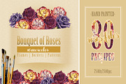 Bouquet of roses PNG watercolor set