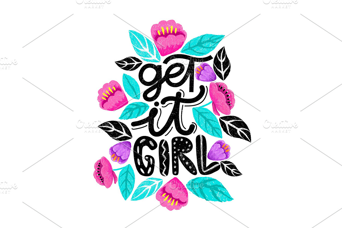Get it girl! Feminism letterig card. in Illustrations - product preview 8