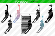 Silhouette of a baseball player. Set