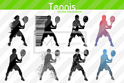Silhouette of a tennis player. Set