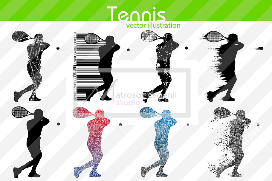 Silhouette of a tennis player. Set in Illustrations - product preview 8