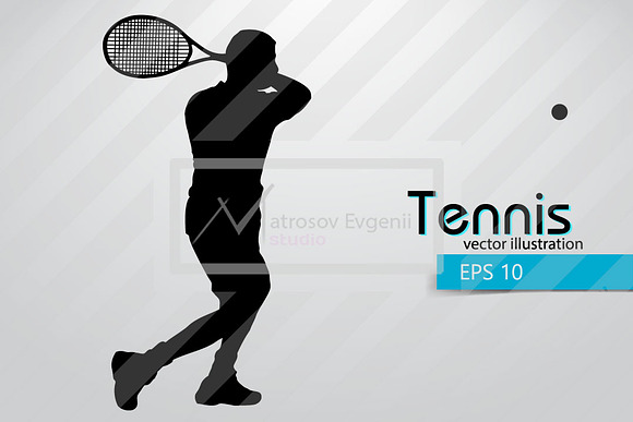 Silhouette of a tennis player. Set in Illustrations - product preview 1