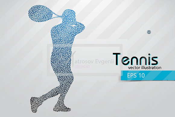 Silhouette of a tennis player. Set in Illustrations - product preview 3