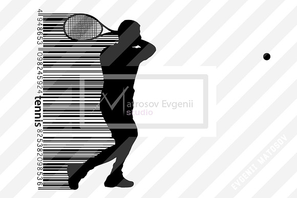 Silhouette of a tennis player. Set in Illustrations - product preview 6