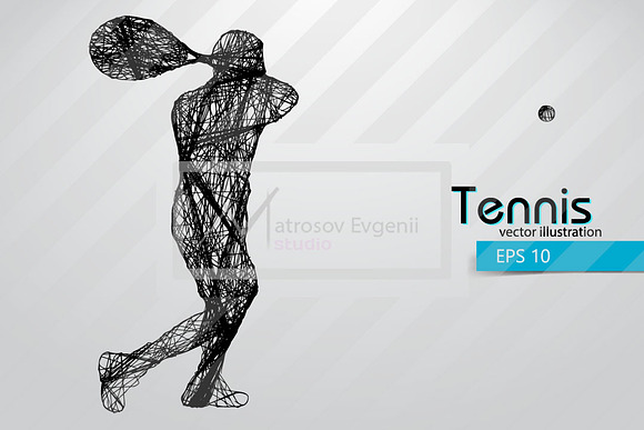 Silhouette of a tennis player. Set in Illustrations - product preview 7