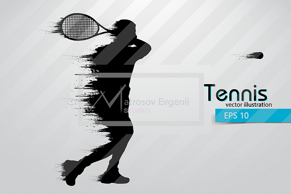 Silhouette of a tennis player. Set in Illustrations - product preview 9