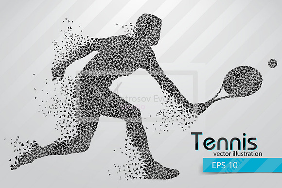 Silhouettes of a tennis player. Set in Illustrations - product preview 4