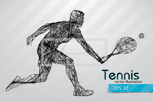 Silhouettes of a tennis player. Set in Illustrations - product preview 6