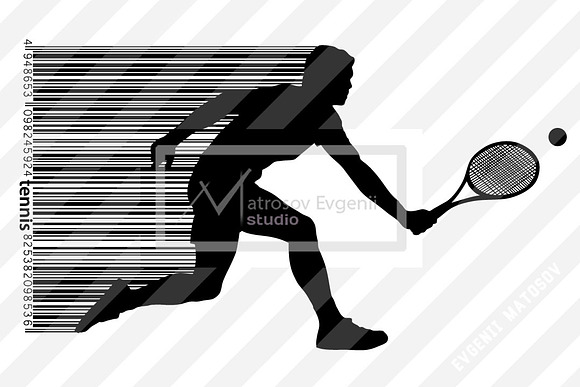 Silhouettes of a tennis player. Set in Illustrations - product preview 7