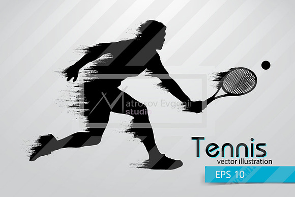 Silhouettes of a tennis player. Set in Illustrations - product preview 9