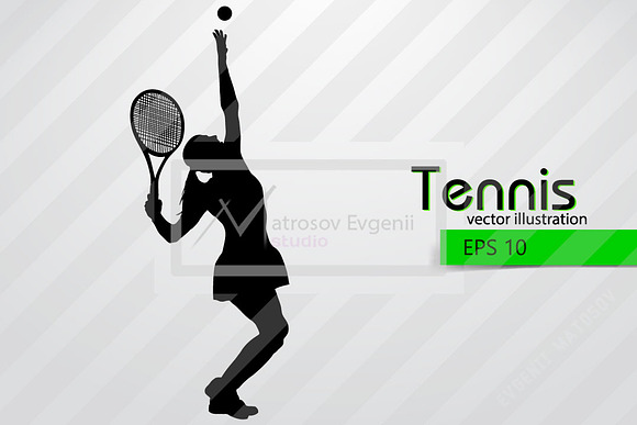 Silhouettes of a tennis player. Set in Illustrations - product preview 1