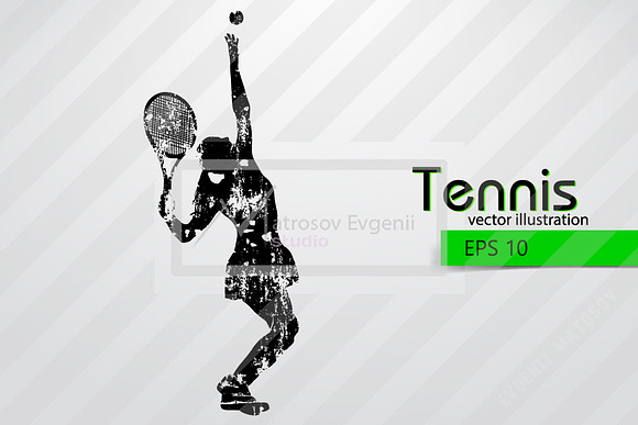 Silhouettes of a tennis player. Set in Illustrations - product preview 7