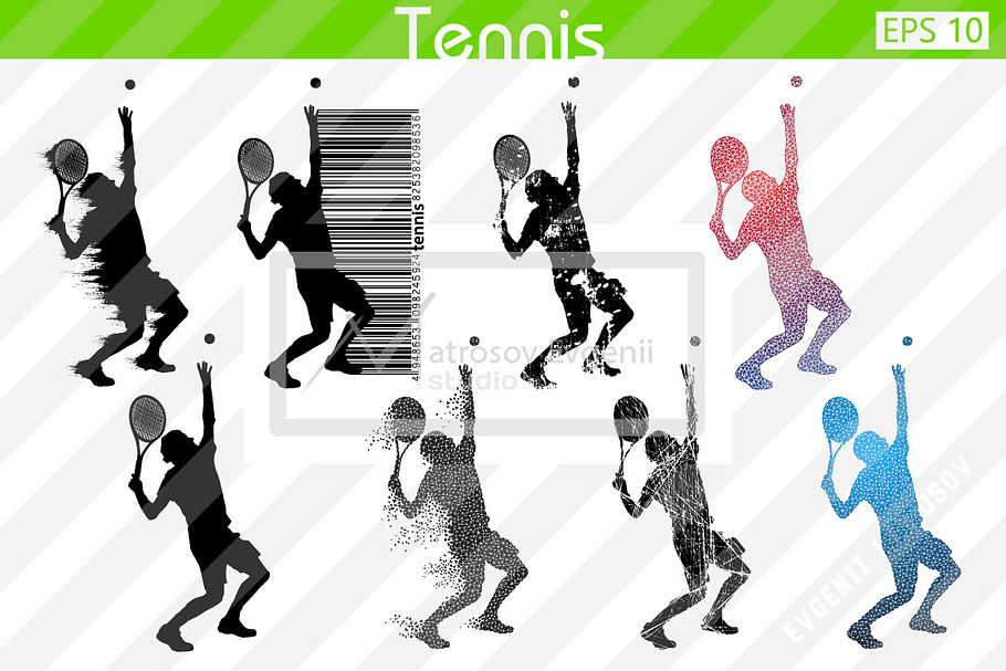 Silhouettes of a tennis player. Set in Illustrations - product preview 8