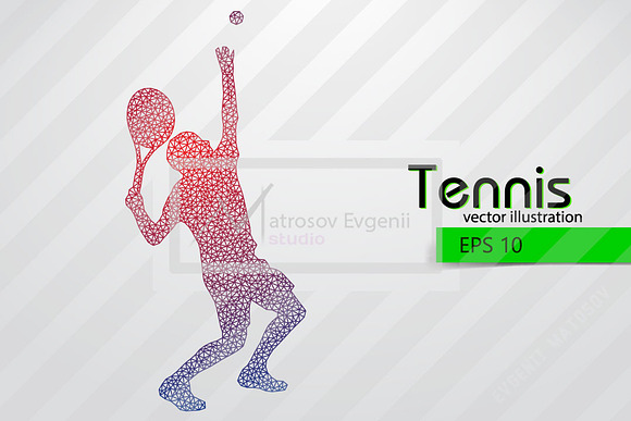 Silhouettes of a tennis player. Set in Illustrations - product preview 2