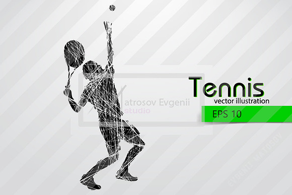 Silhouettes of a tennis player. Set in Illustrations - product preview 4