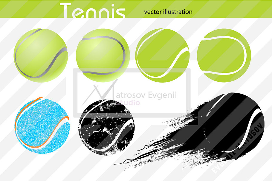 Silhouettes of a tennis ball. Set in Illustrations - product preview 8