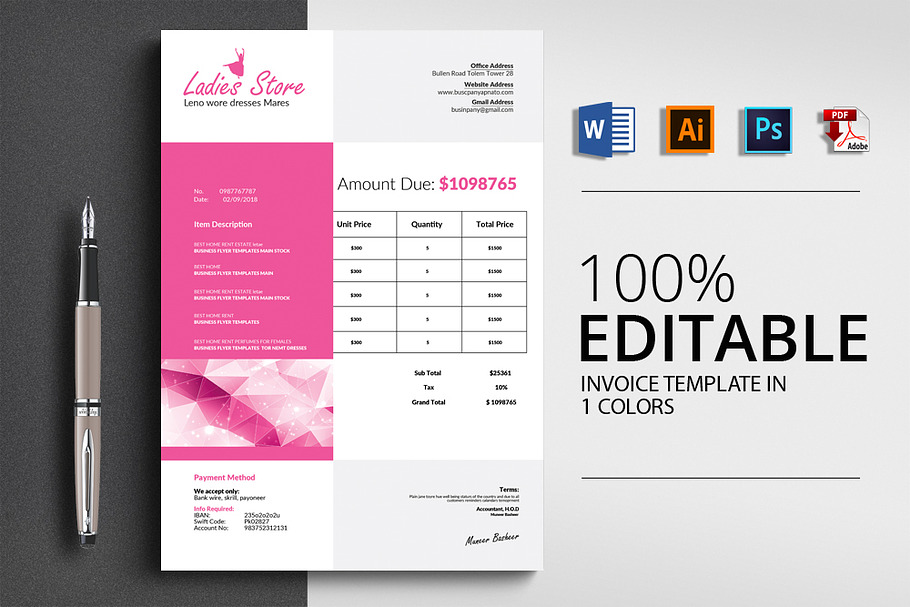Professional Invoice with 4 Formats