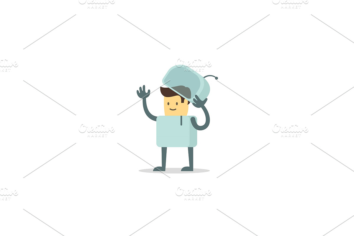 Man human spacesuit character luck cute spaceman move ones hand to and fro in greeting astronaut. Flat color vector illustration stock in Illustrations - product preview 8
