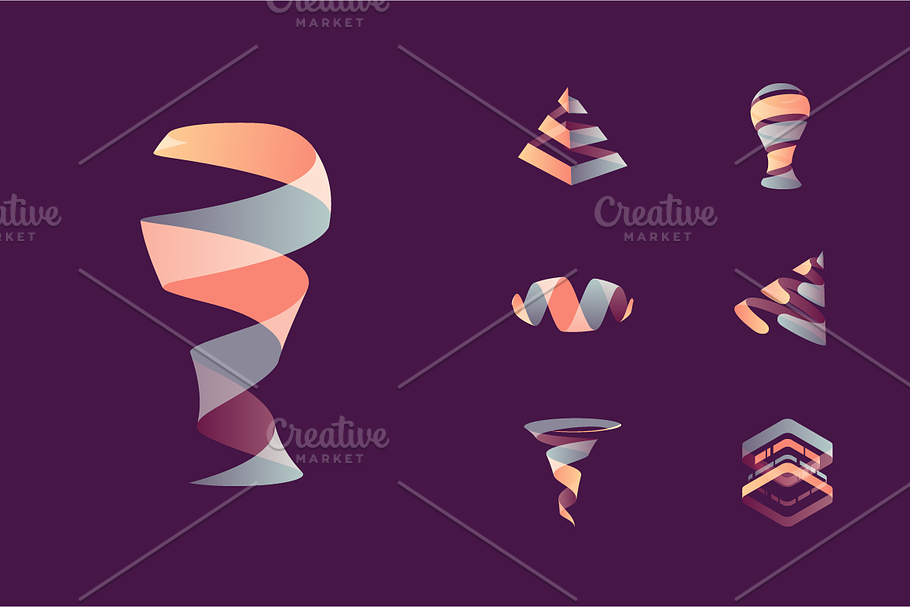 Abstract 3D logos: energy + movement