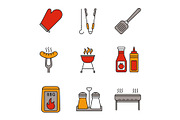 Barbecue color icons set