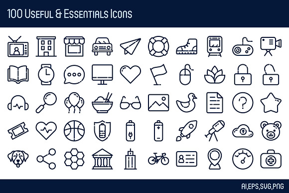 100 Useful & Essentials Icons in Graphics - product preview 1