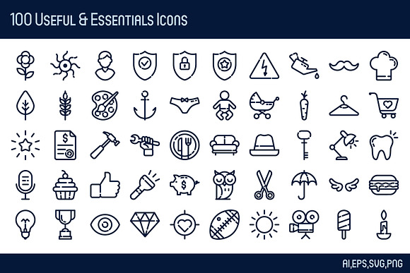 100 Useful & Essentials Icons in Graphics - product preview 2