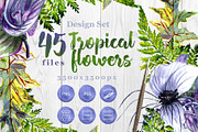 Tropical flowers PNG watercolor set 