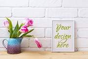 White small frame mockup with pink 