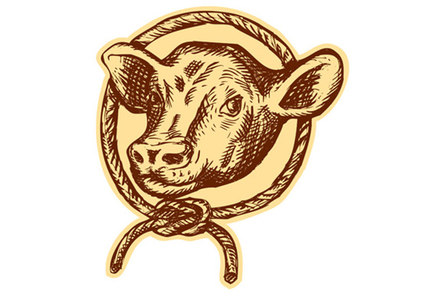 Cow Bull Head Rope Circle Etching in Illustrations - product preview 8