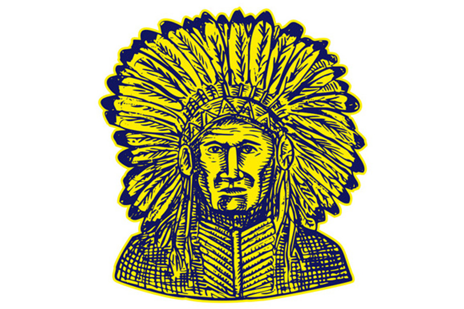 Native American Indian Chief Warrior in Illustrations - product preview 8