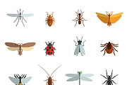 Insect icon flat set