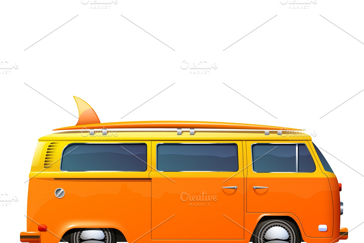 Orange retro bus with surf boards in Illustrations - product preview 8