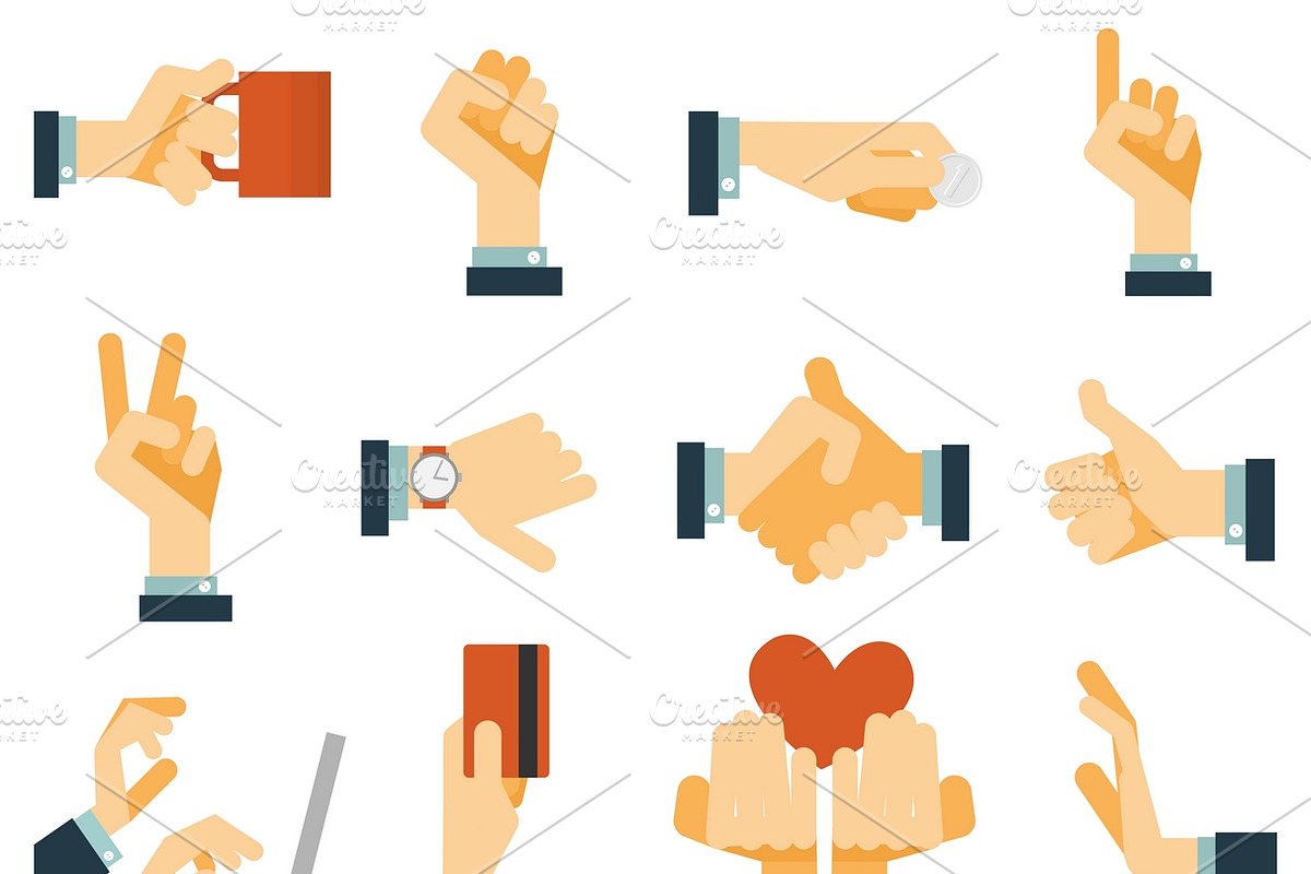 Hand gestures flat icons set in Graphics - product preview 8