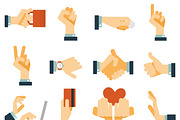 Hand gestures flat icons set