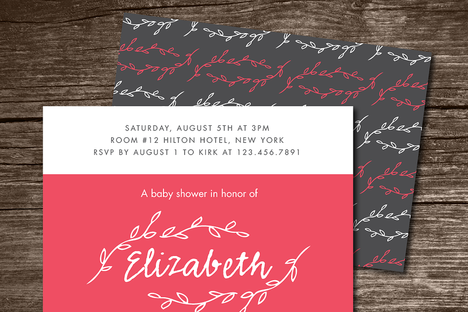Baby Shower Invitation leaves in Card Templates - product preview 8